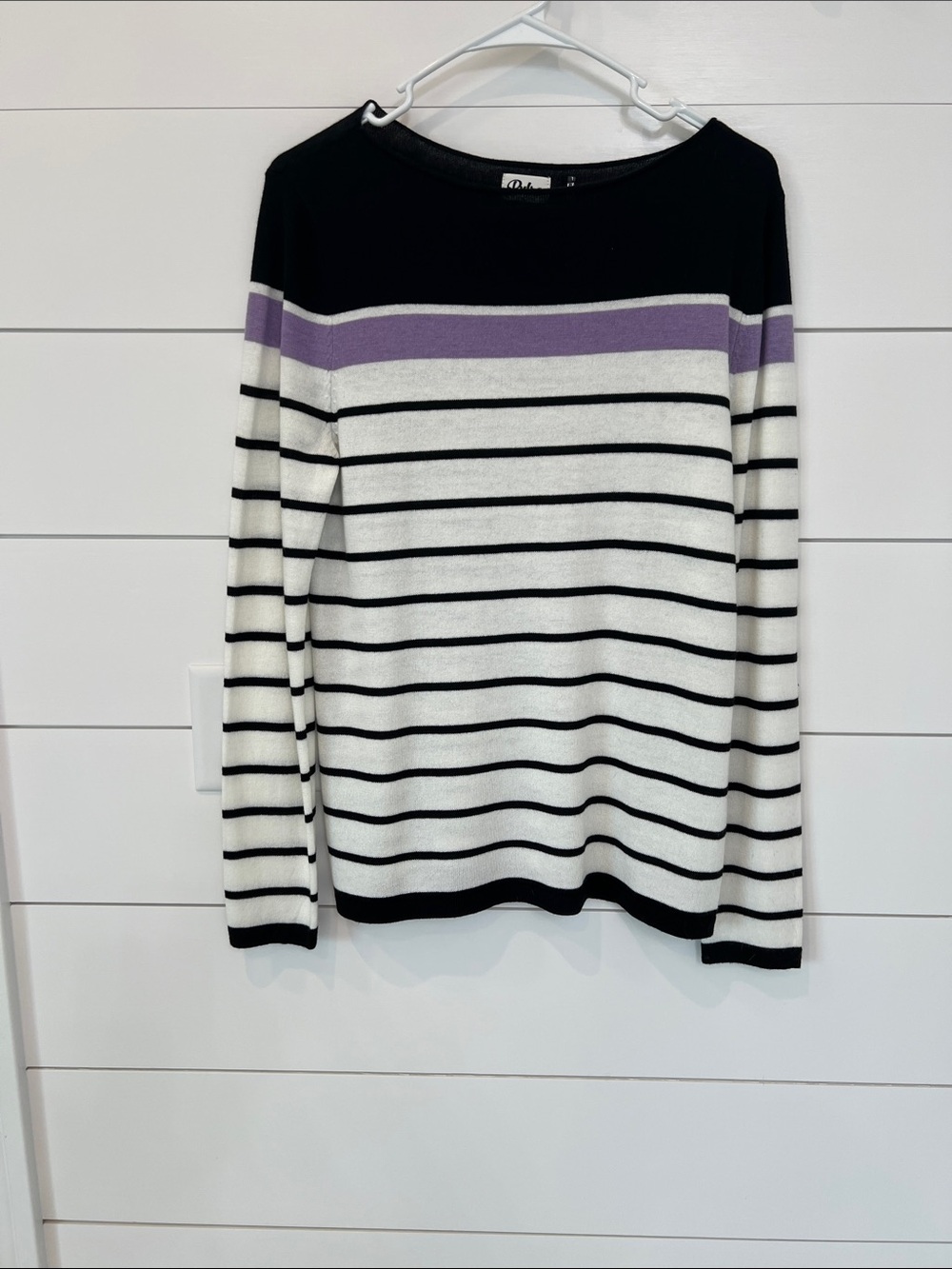 Pulse Black, White & Purple Striped Crewneck Sweater